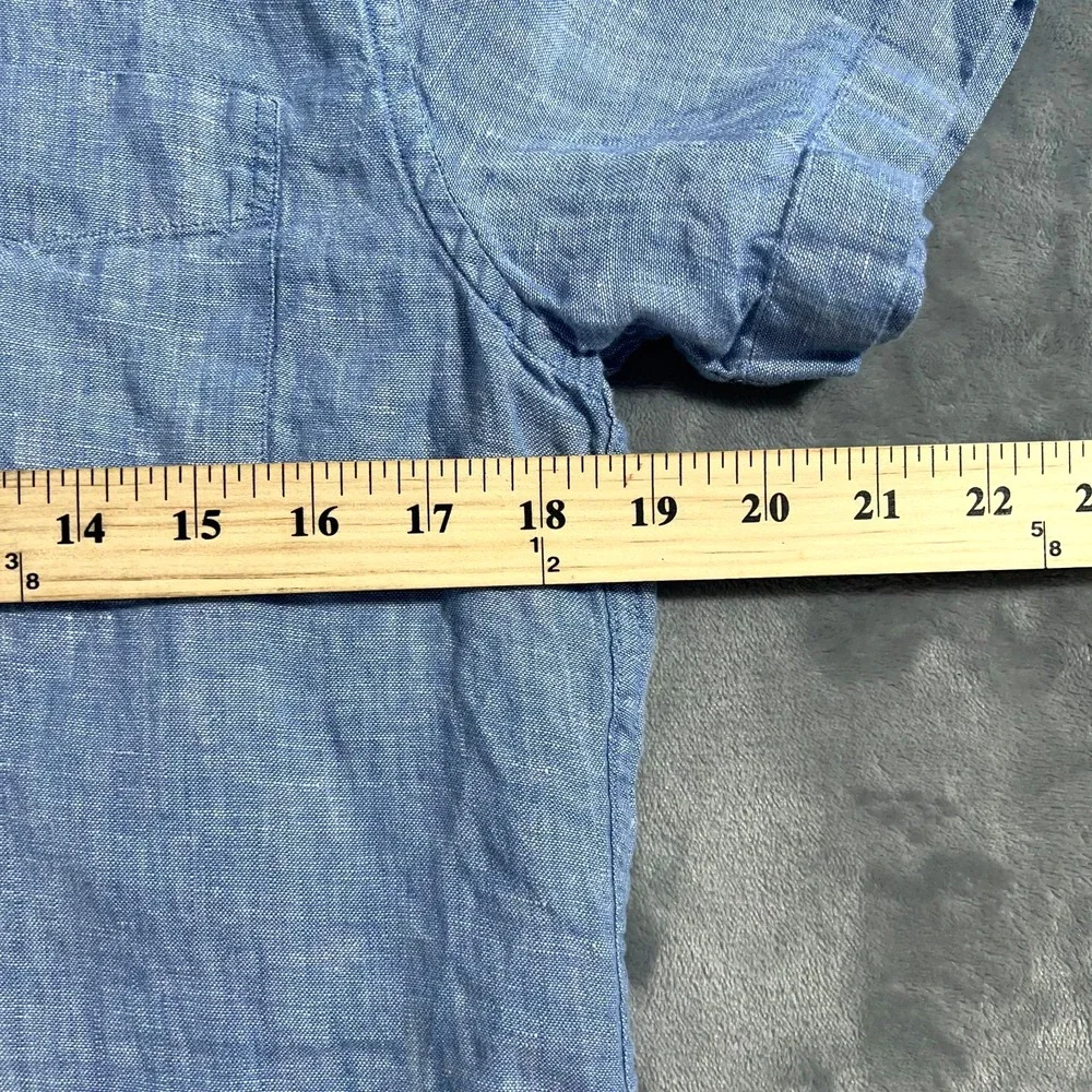 J Crew Baird McNutt 100% Linen Shirt Mens Small Button Down Blue Short Sleeve
